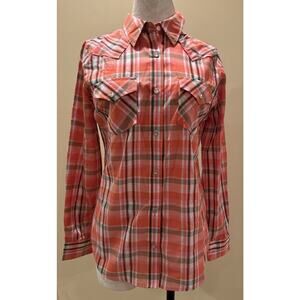 Womens Wrangler Plaid Small Western Orange Pearl Buttons NWT Cowgirl Festival